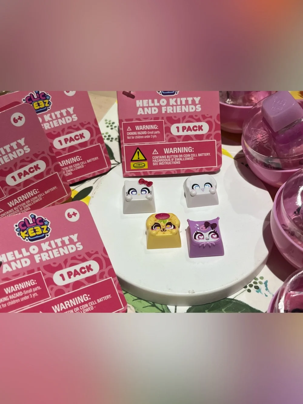 Kids Keycap Set - Pink, White, Yellow, Purple with light